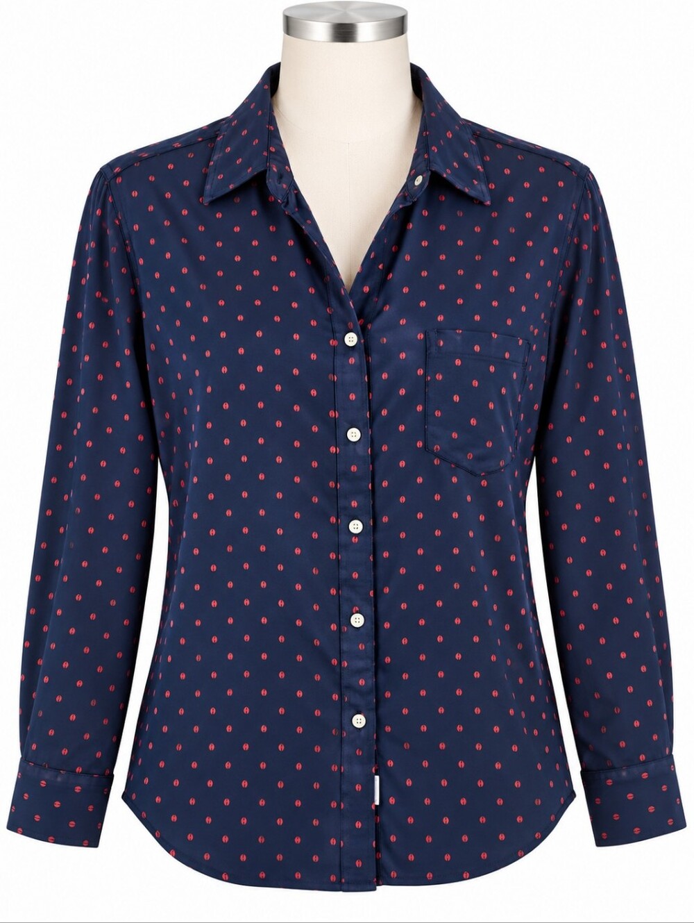 Grayson The Hero Button Down Shirt Sz 4 L Navy Blue Red Ladybug Polka Dot Poplin